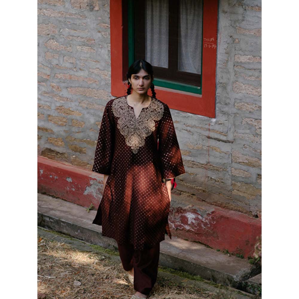 Label Earthen Women Brown Printed Kurta with Pant (Set of 2)