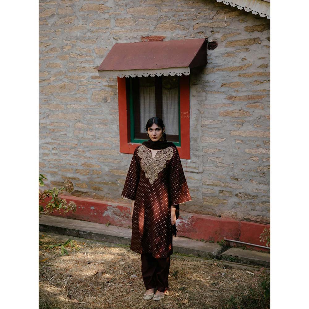 Label Earthen Women Brown Printed Kurta with Pant (Set of 2)