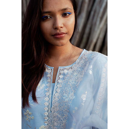 Label Earthen Women Blue Embroidered Kurta with Pant & Dupatta (Set of 3)
