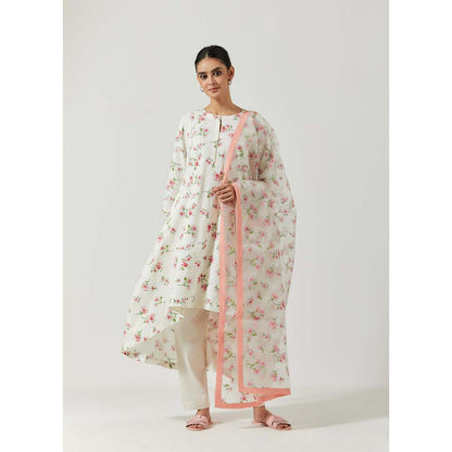 Label Earthen Women White Floral Kurta with Pant & Dupatta (Set of 3)