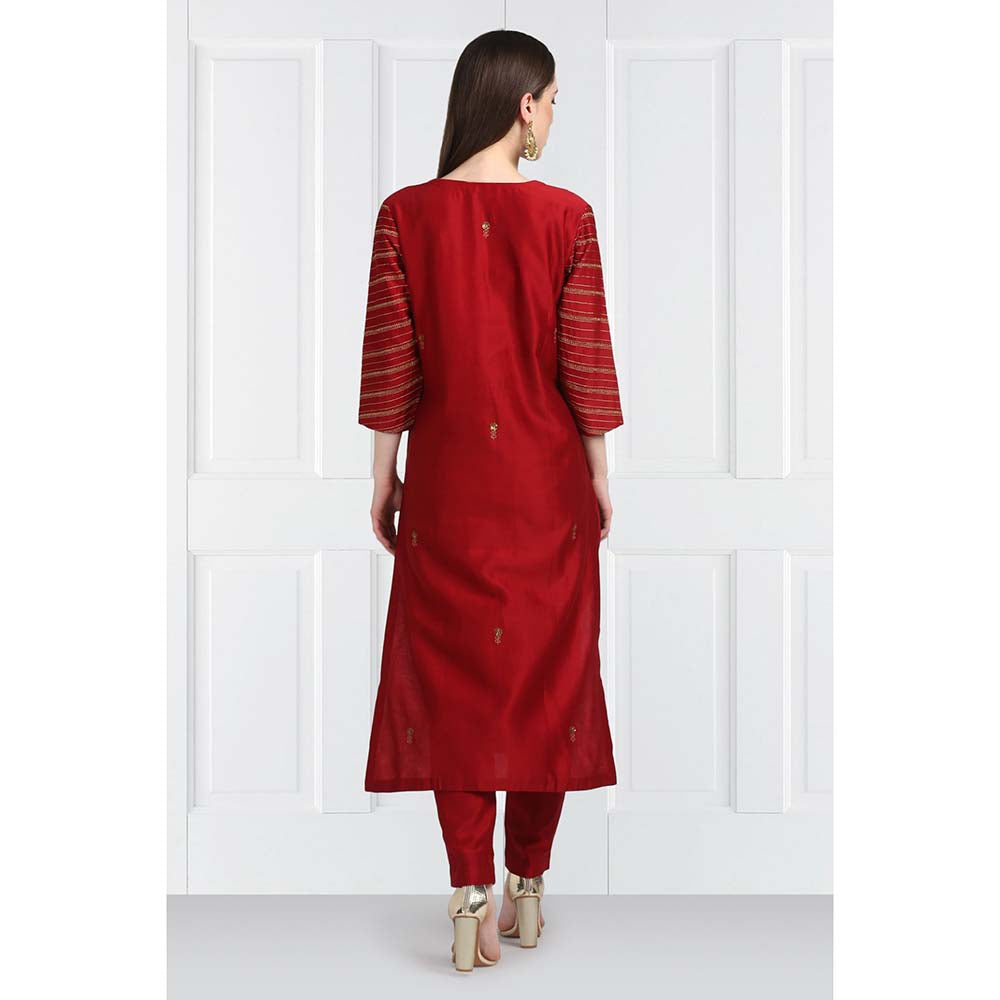 Label Earthen Women Maroon Embroidered Kurta with Pant & Dupatta (Set of 3)
