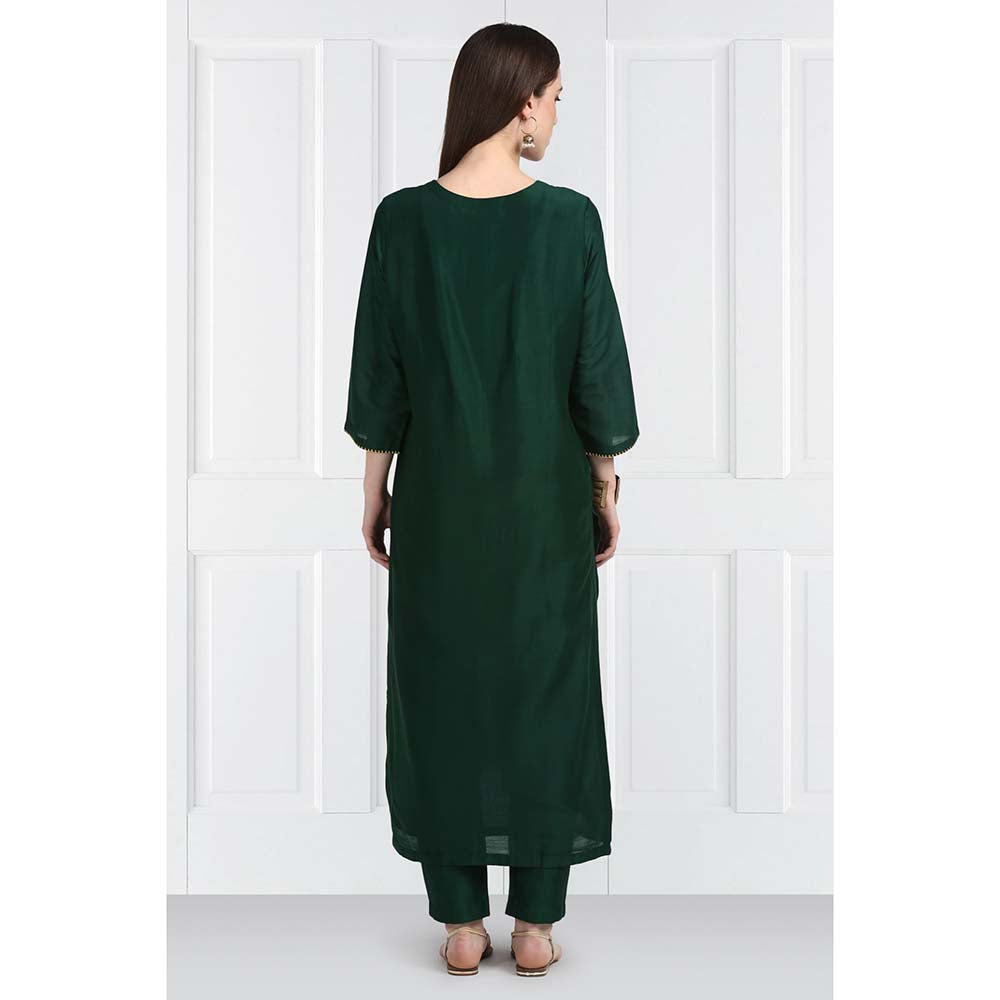 Label Earthen Women Green Embroidered Kurta with Pant & Dupatta (Set of 3)