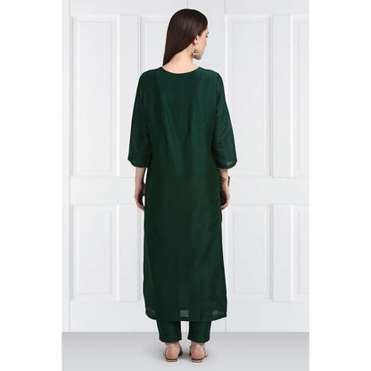 Label Earthen Women Green Embroidered Kurta with Pant & Dupatta (Set of 3)