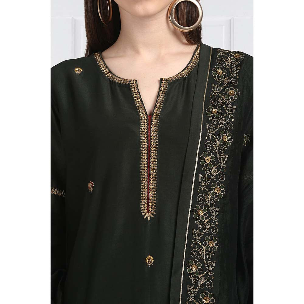 Label Earthen Women Black Embroidered Kurta with Pant & Dupatta (Set of 3)