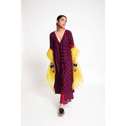 Label Earthen Women Purple Floral Kurta with Pant & Dupatta (Set of 3)