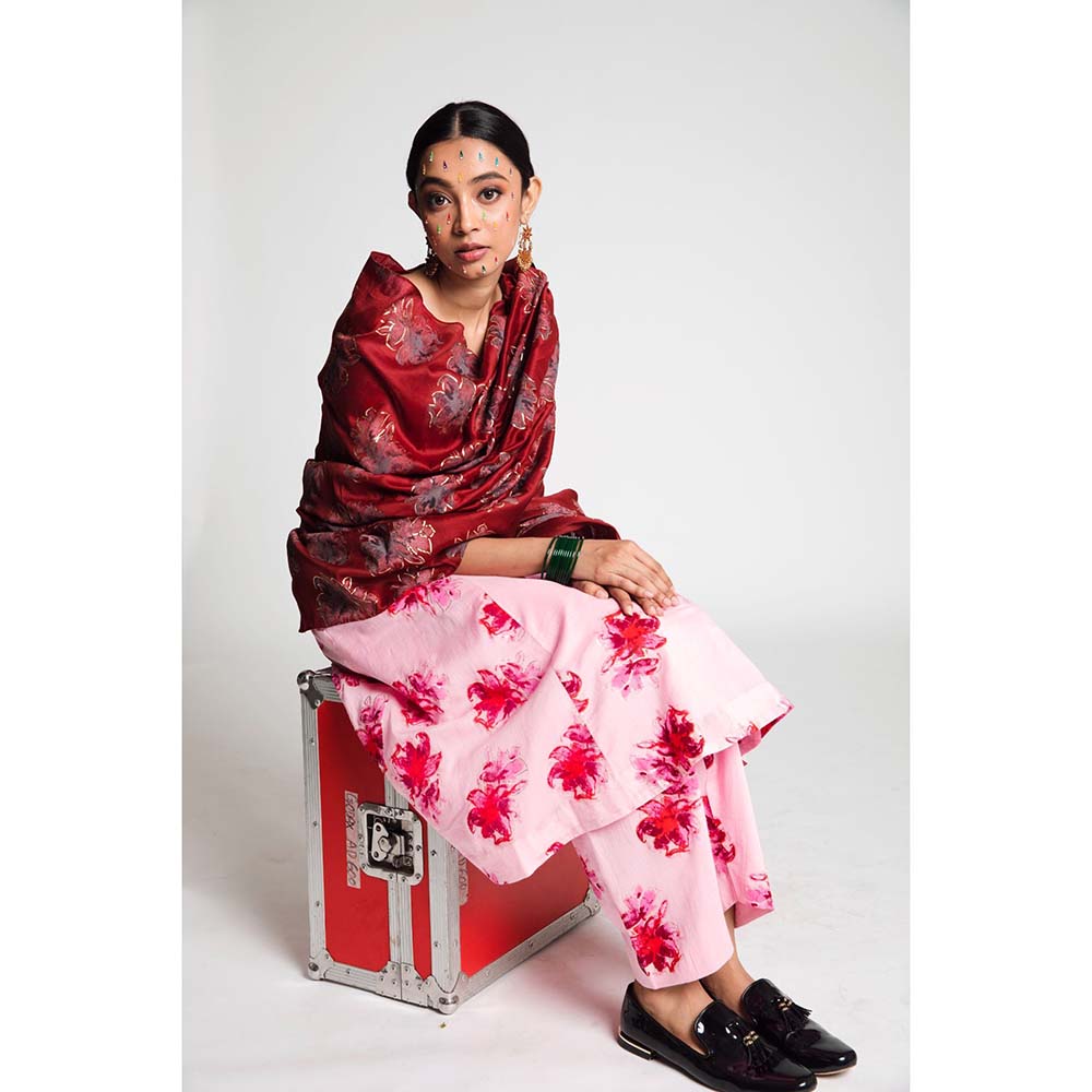 Label Earthen Women Pink Floral Kurta with Pant & Dupatta (Set of 3)