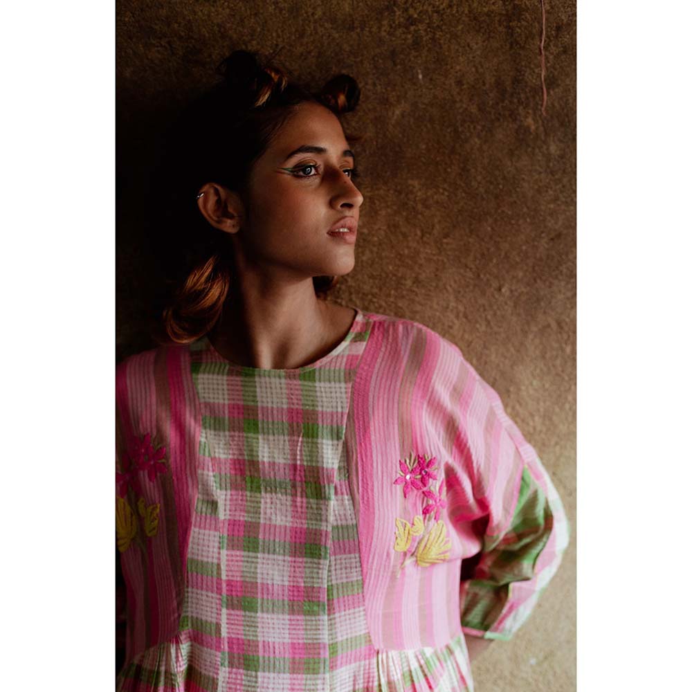 Label Earthen Women Pink Checks Maxi Dress