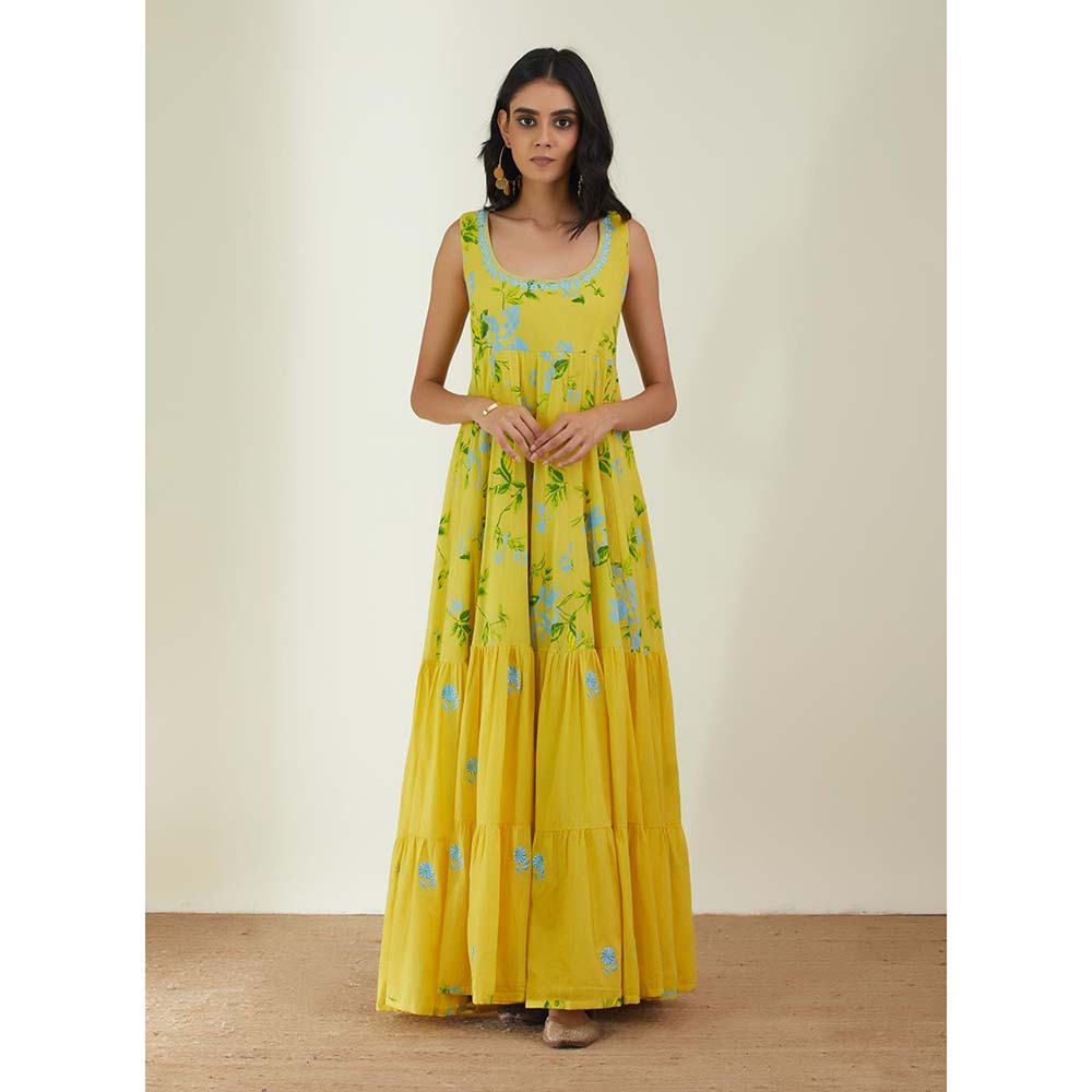Label Earthen Women Yellow Floral Maxi Dress