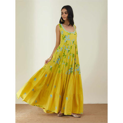 Label Earthen Women Yellow Floral Maxi Dress