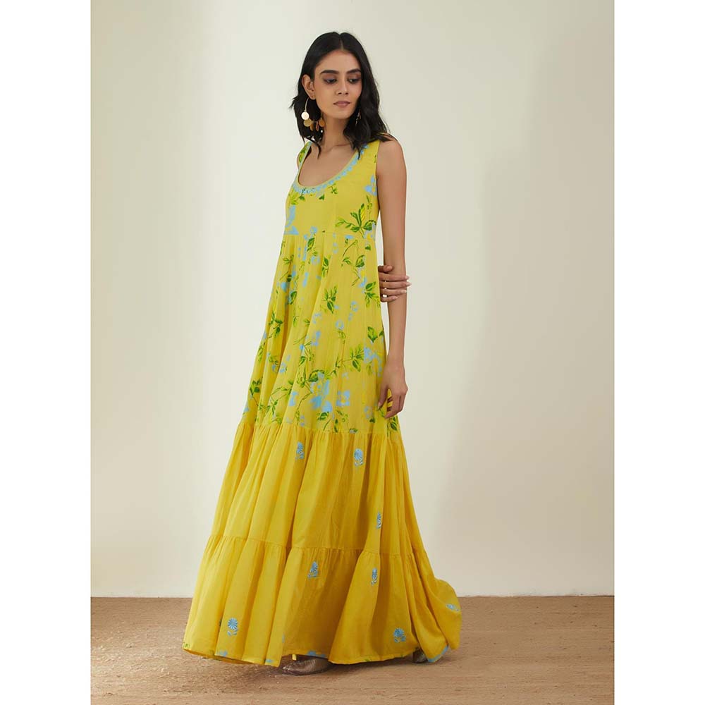 Label Earthen Women Yellow Floral Maxi Dress