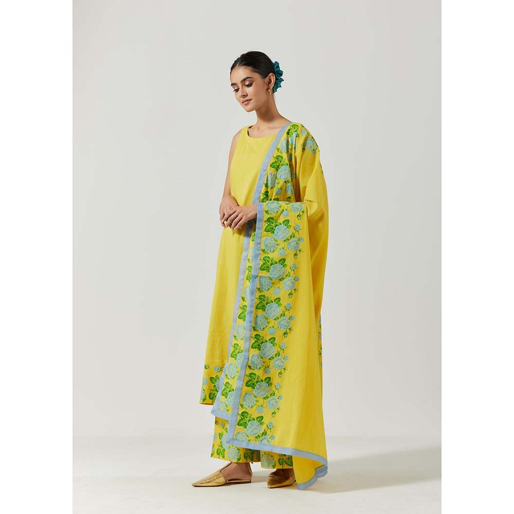 Label Earthen Women Yellow Floral Kurta with Palazzo & Dupatta (Set of 3)