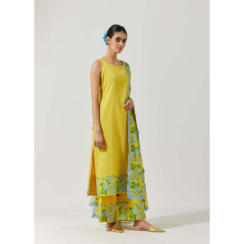 Label Earthen Women Yellow Floral Kurta with Palazzo & Dupatta (Set of 3)