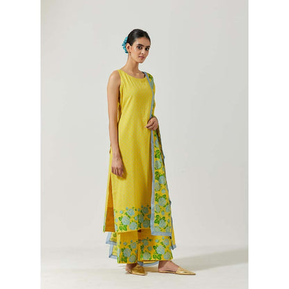 Label Earthen Women Yellow Floral Kurta with Palazzo & Dupatta (Set of 3)