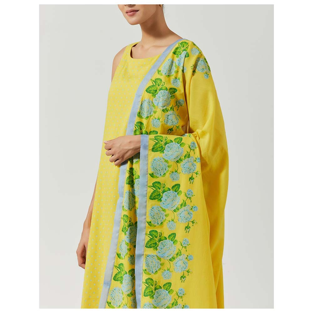 Label Earthen Women Yellow Floral Kurta with Palazzo & Dupatta (Set of 3)