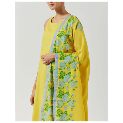 Label Earthen Women Yellow Floral Kurta with Palazzo & Dupatta (Set of 3)