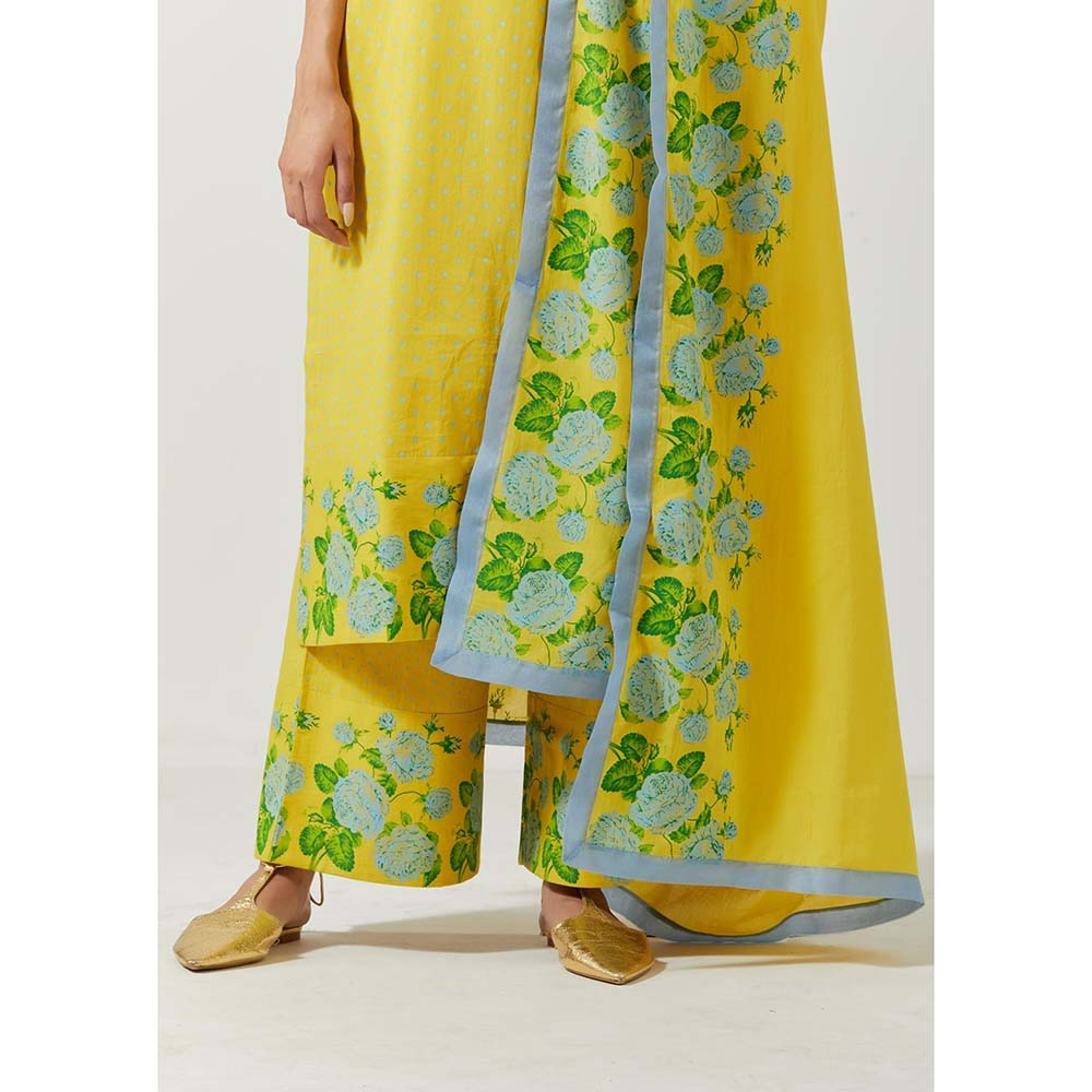 Label Earthen Women Yellow Floral Kurta with Palazzo & Dupatta (Set of 3)