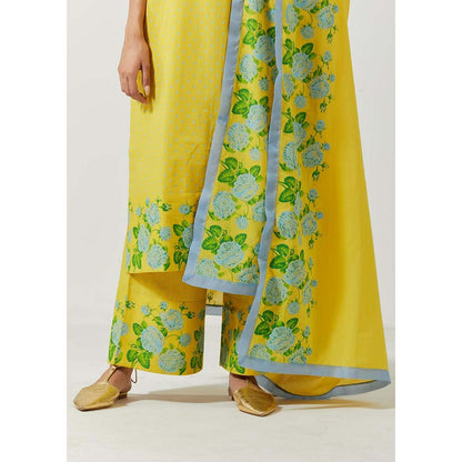 Label Earthen Women Yellow Floral Kurta with Palazzo & Dupatta (Set of 3)