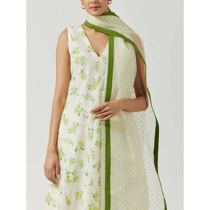Label Earthen Women White Floral Kurta with Palazzo & Dupatta (Set of 3)