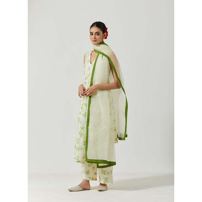 Label Earthen Women White Floral Kurta with Palazzo & Dupatta (Set of 3)