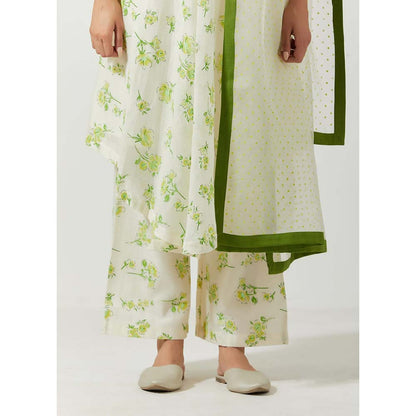 Label Earthen Women White Floral Kurta with Palazzo & Dupatta (Set of 3)