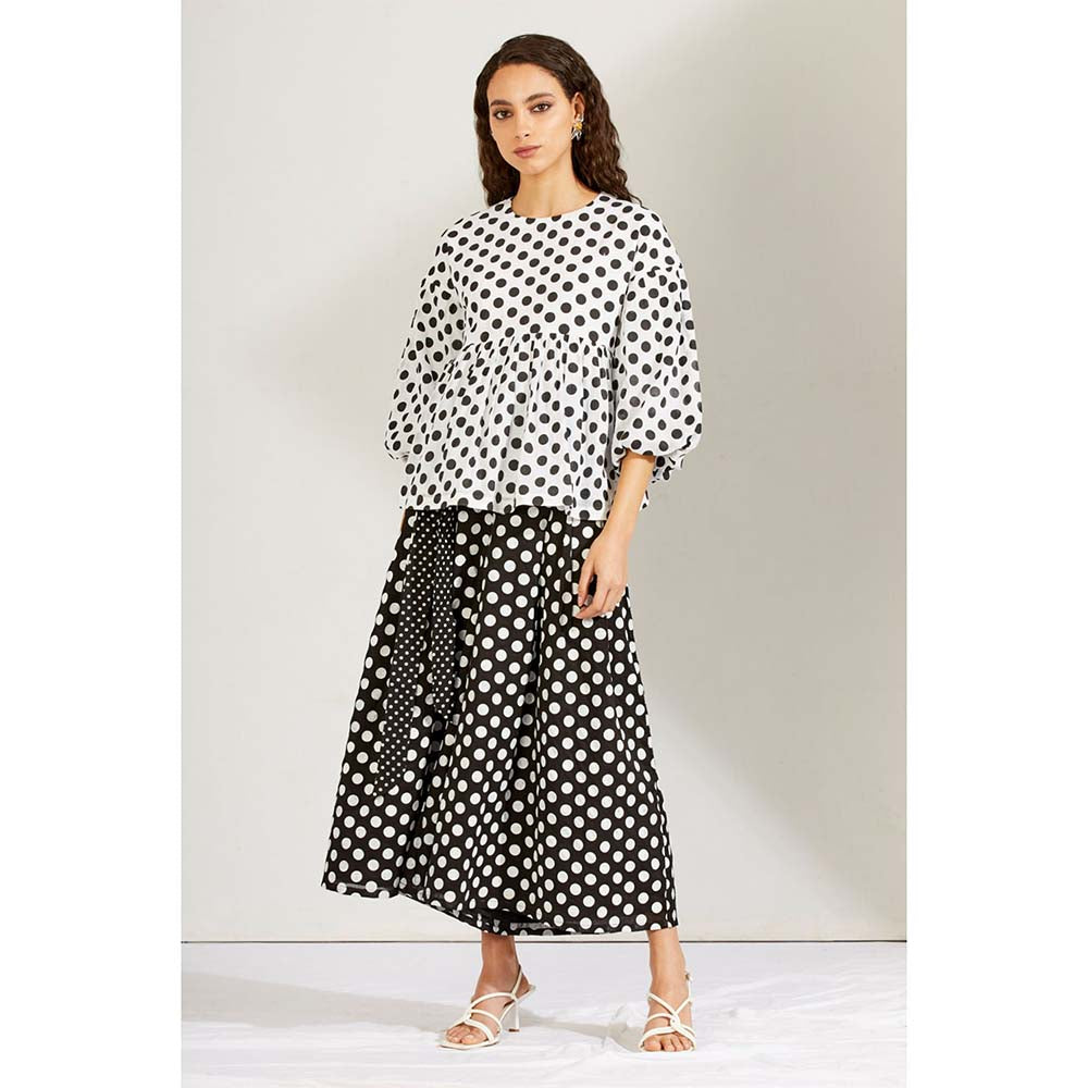 Label Earthen Women Black Polka Dots Top with Palazzo (Set of 2)