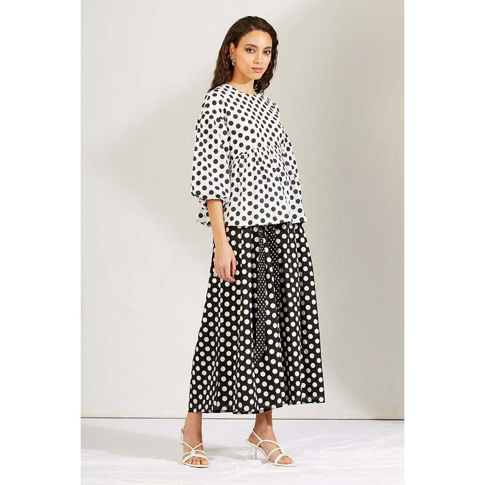 Label Earthen Women Black Polka Dots Top with Palazzo (Set of 2)