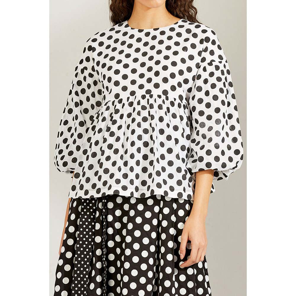 Label Earthen Women Black Polka Dots Top with Palazzo (Set of 2)
