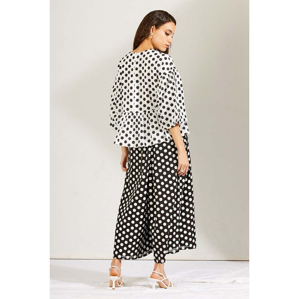 Label Earthen Women Black Polka Dots Top with Palazzo (Set of 2)