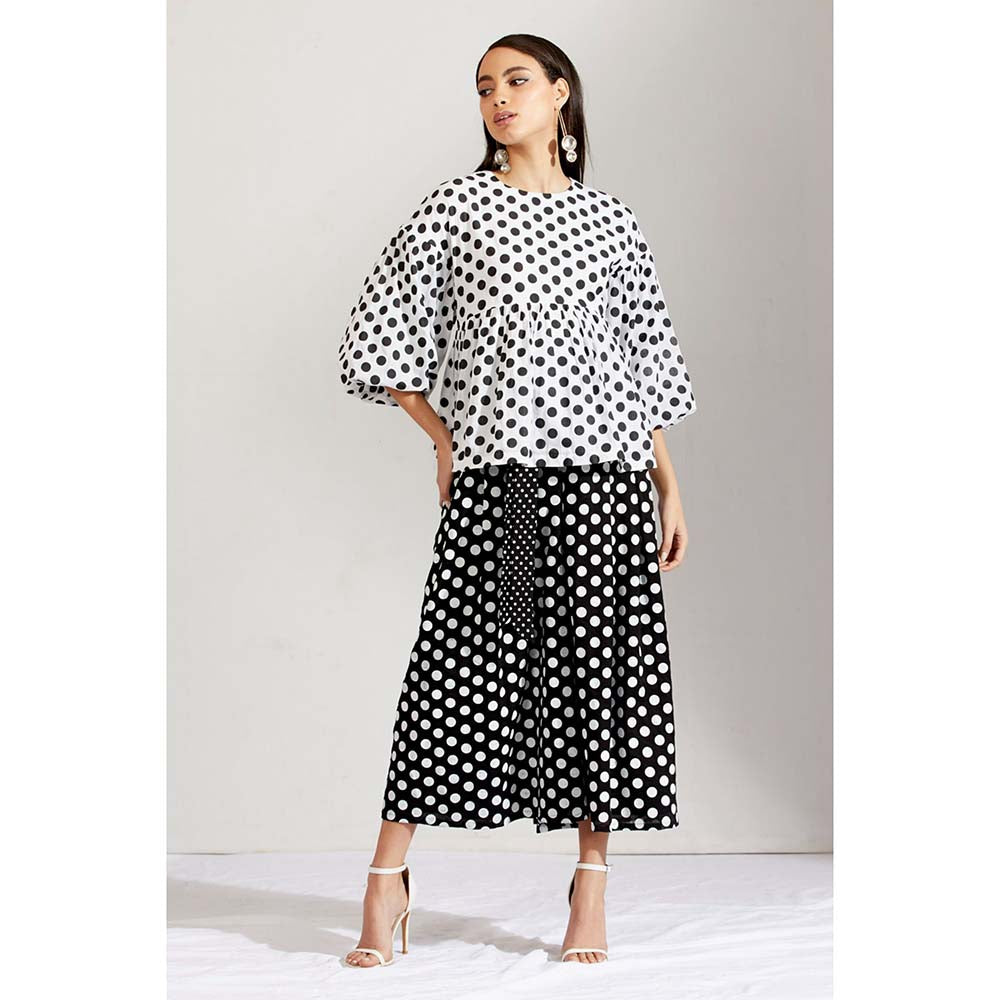 Label Earthen Women Black Polka Dots Top with Palazzo (Set of 2)