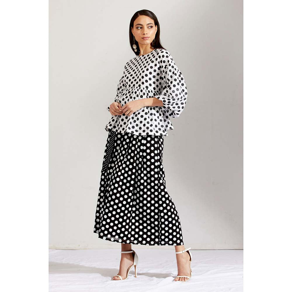 Label Earthen Women Black Polka Dots Top with Palazzo (Set of 2)