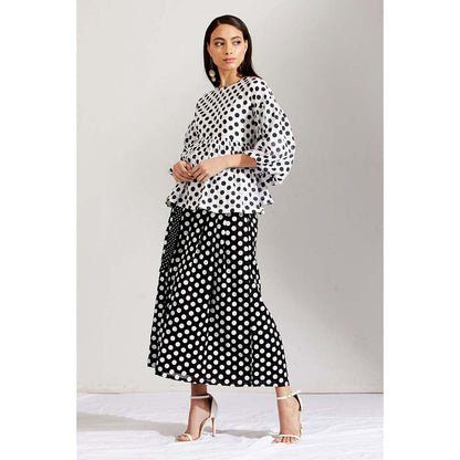 Label Earthen Women Black Polka Dots Top with Palazzo (Set of 2)