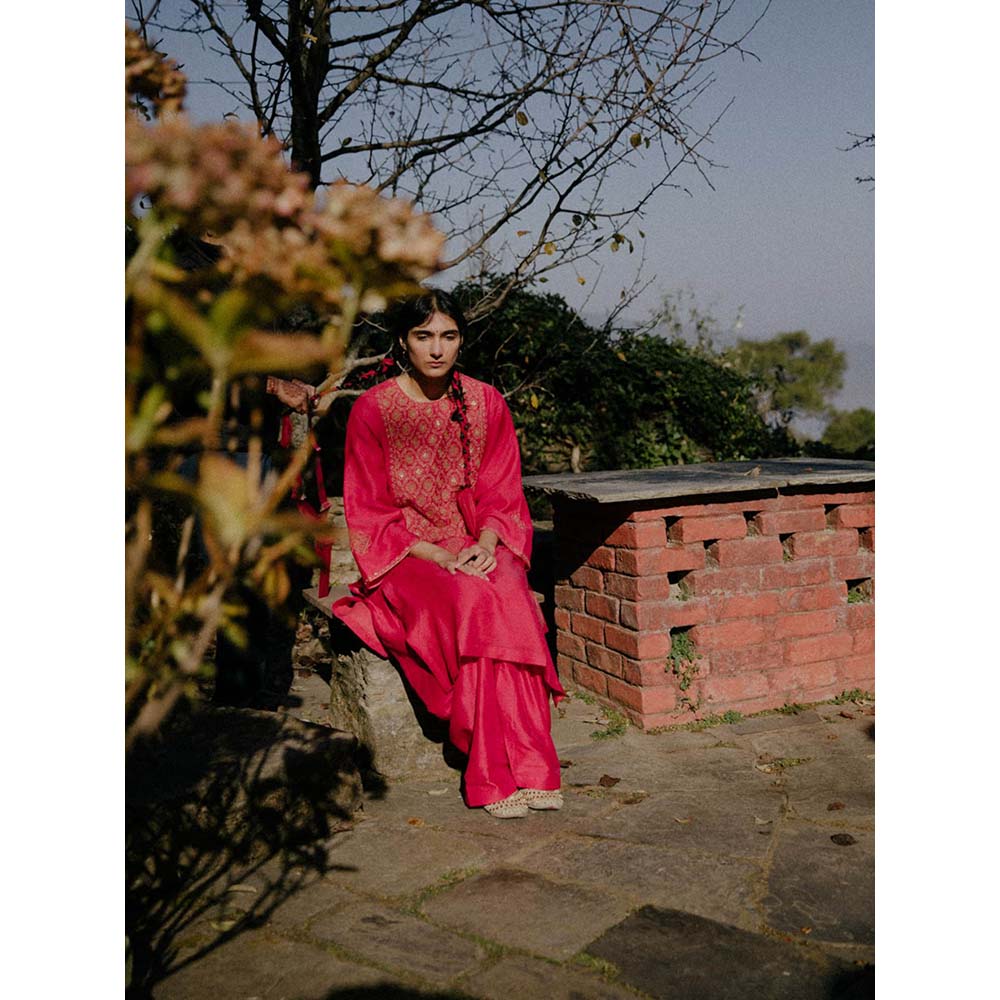 Label Earthen Women Magenta Embroidered Kurta with Salwar (Set of 2)