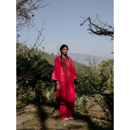 Label Earthen Women Magenta Embroidered Kurta with Salwar (Set of 2)