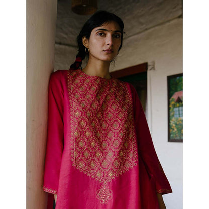 Label Earthen Women Magenta Embroidered Kurta with Salwar (Set of 2)