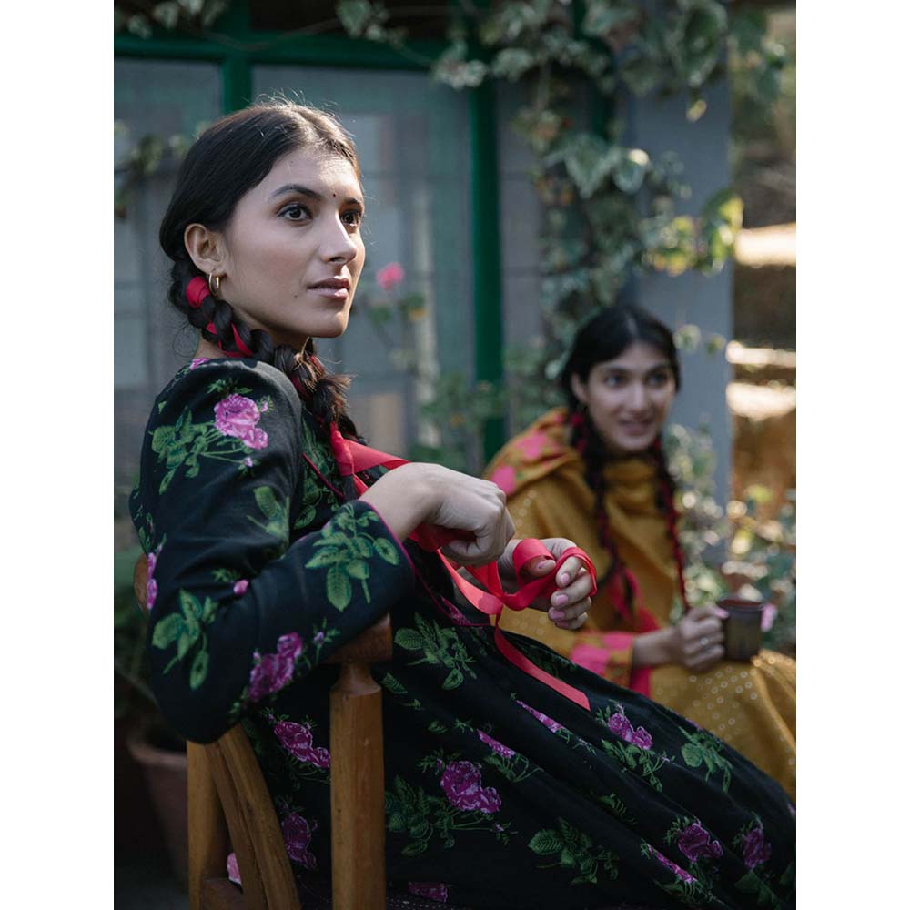 Label Earthen Women Mustard Floral Kurta with Salwar & Dupatta (Set of 3)