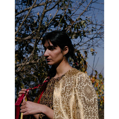 Label Earthen Women Brown Embroidered Kurta with Sharara (Set of 2)