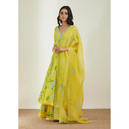 Label Earthen Women Yellow Floral Kurta with Sharara & Dupatta (Set of 3)
