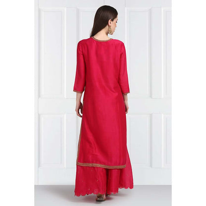 Label Earthen Women Pink Embroidered Kurta with Sharara & Dupatta (Set of 3)