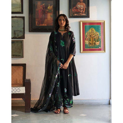 Label Earthen Raat Ki Rani woven cotton kali kurta with Pant & sequins work dupatta (Set of 3)