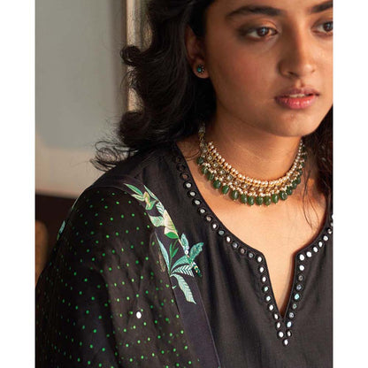 Label Earthen Raat Ki Rani woven cotton kali kurta with Pant & sequins work dupatta (Set of 3)
