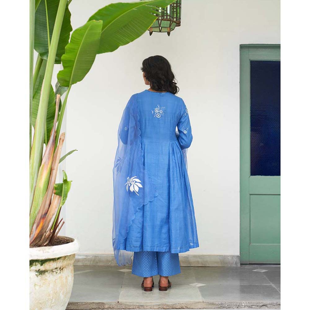 Label Earthen Asmani Sitara Kali Kurta Pant with Dupatta (Set of 3)