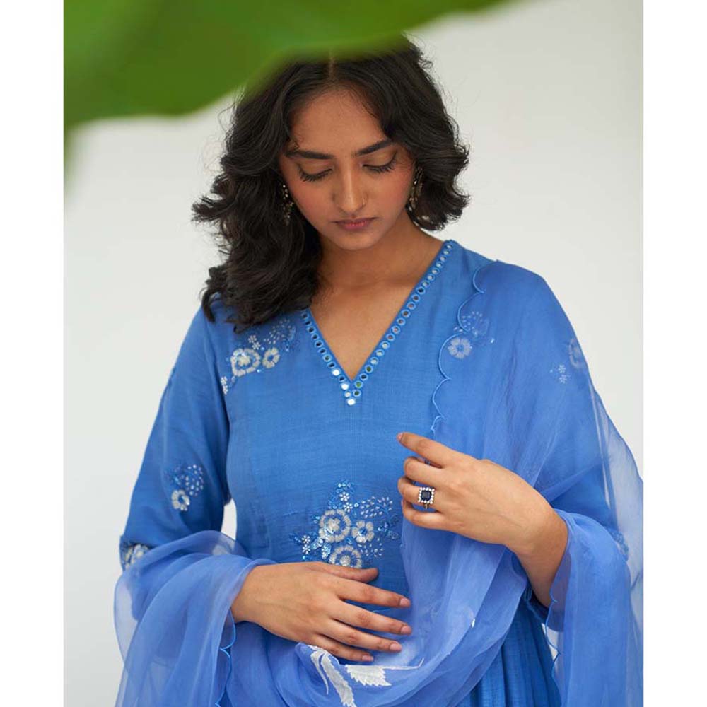 Label Earthen Asmani Sitara Kali Kurta Pant with Dupatta (Set of 3)