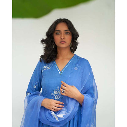 Label Earthen Asmani Sitara Kali Kurta Pant with Dupatta (Set of 3)
