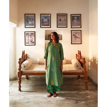 Label Earthen Jhumka Sitara Phool Kurta Pant with Dupatta (Set of 3)