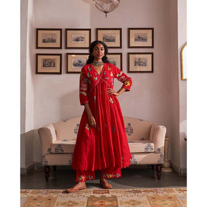 Label Earthen Gul Asharfi Woven Mirror Work Kurta Palazzo with Dupatta (Set of 2)