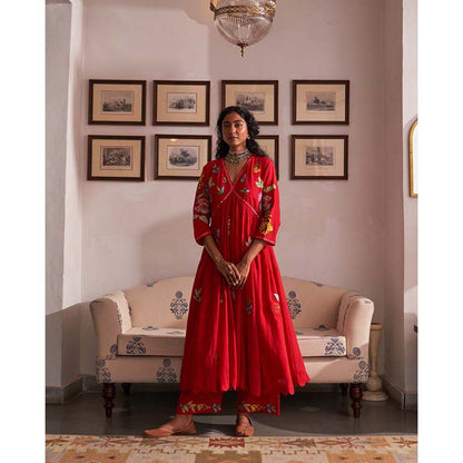 Label Earthen Gul Asharfi Woven Mirror Work Kurta Palazzo with Dupatta (Set of 2)