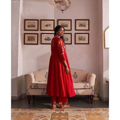 Label Earthen Gul Asharfi Woven Mirror Work Kurta Palazzo with Dupatta (Set of 2)