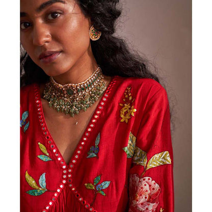 Label Earthen Gul Asharfi Woven Mirror Work Kurta Palazzo with Dupatta (Set of 2)