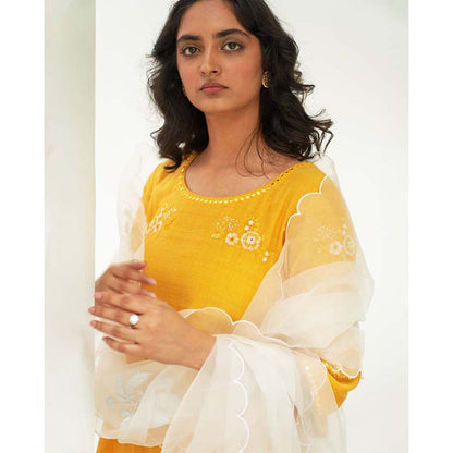 Label Earthen Gul Genda Embroidered Kurta Pant with Dupatta (Set of 3)