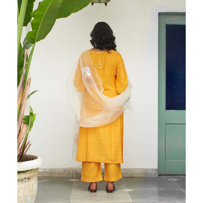 Label Earthen Gul Genda Embroidered Kurta Pant with Dupatta (Set of 3)